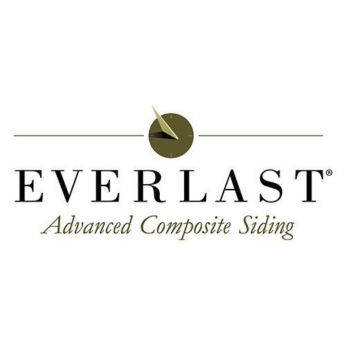 Logo for Everlast siding, featuring a clock icon above text.