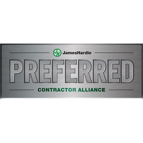 James Hardie Preferred Contractor Alliance badge. Silver and green, with 
