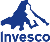 A blue logo for invesco with a mountain in the background