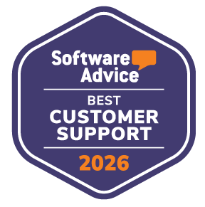 A purple badge that says `` software advice best customer support ''.