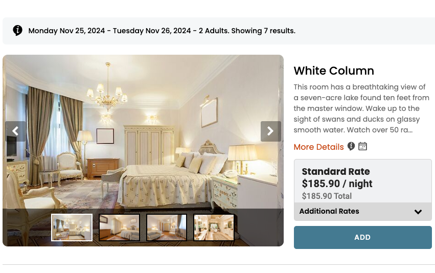 A screenshot of a hotel room on a website.