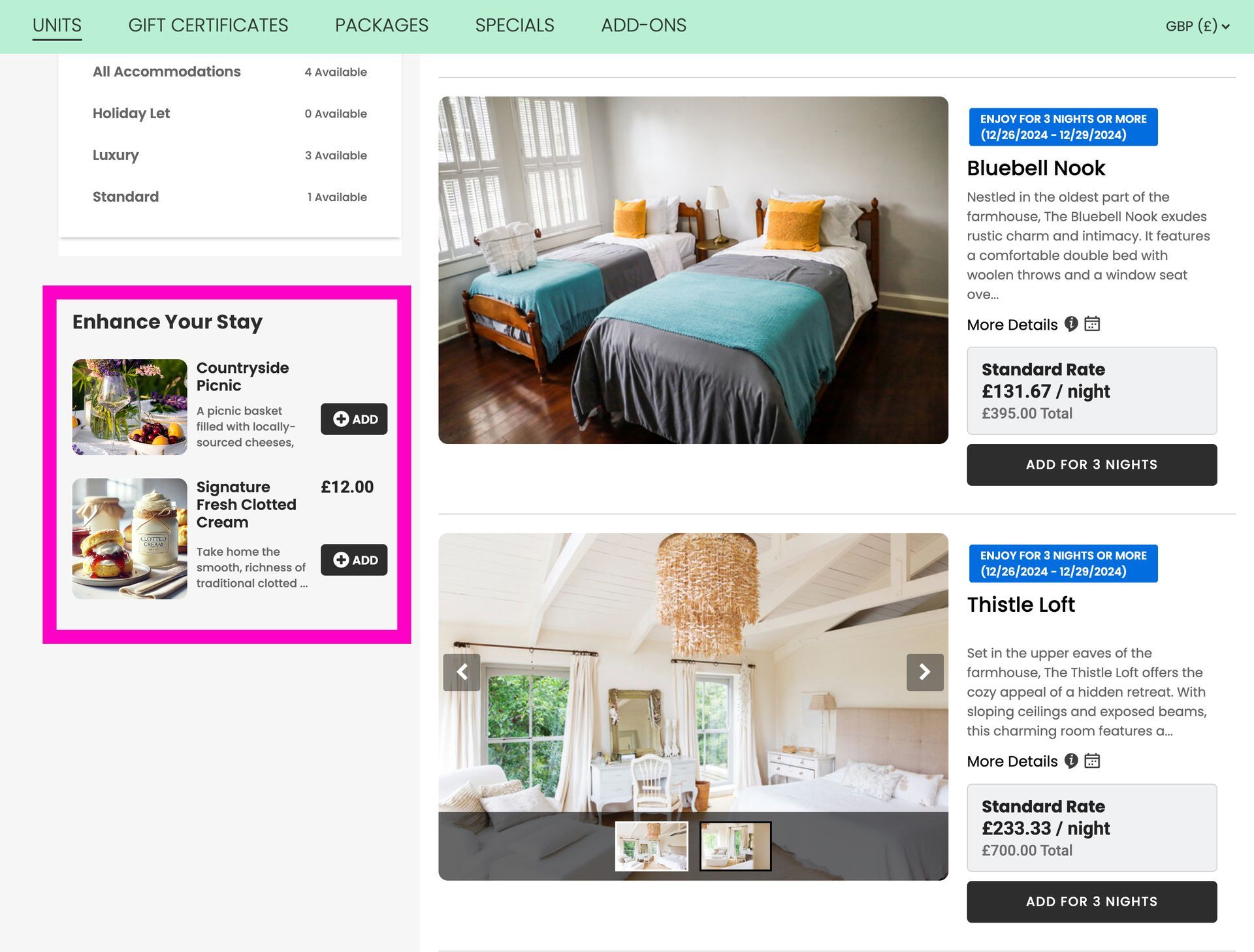 A screenshot of a website showing a bedroom with two beds and a ceiling fan.