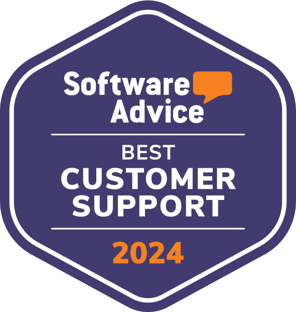 A purple badge that says software advice best customer support 2024