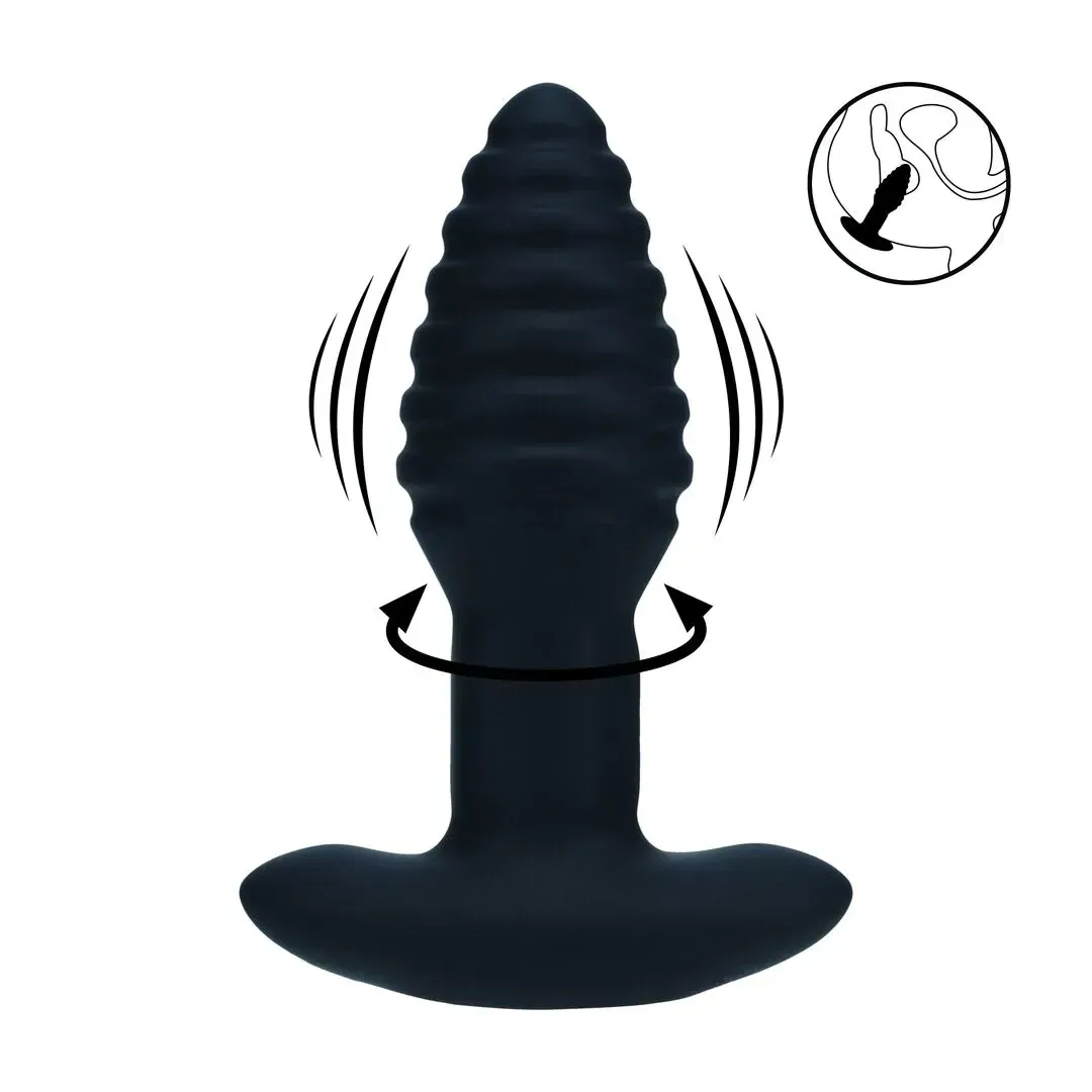 Vibrating & Rotating Ribbed Silicone Anal Plug - פלאג אנאלי רוטט ומסתובב