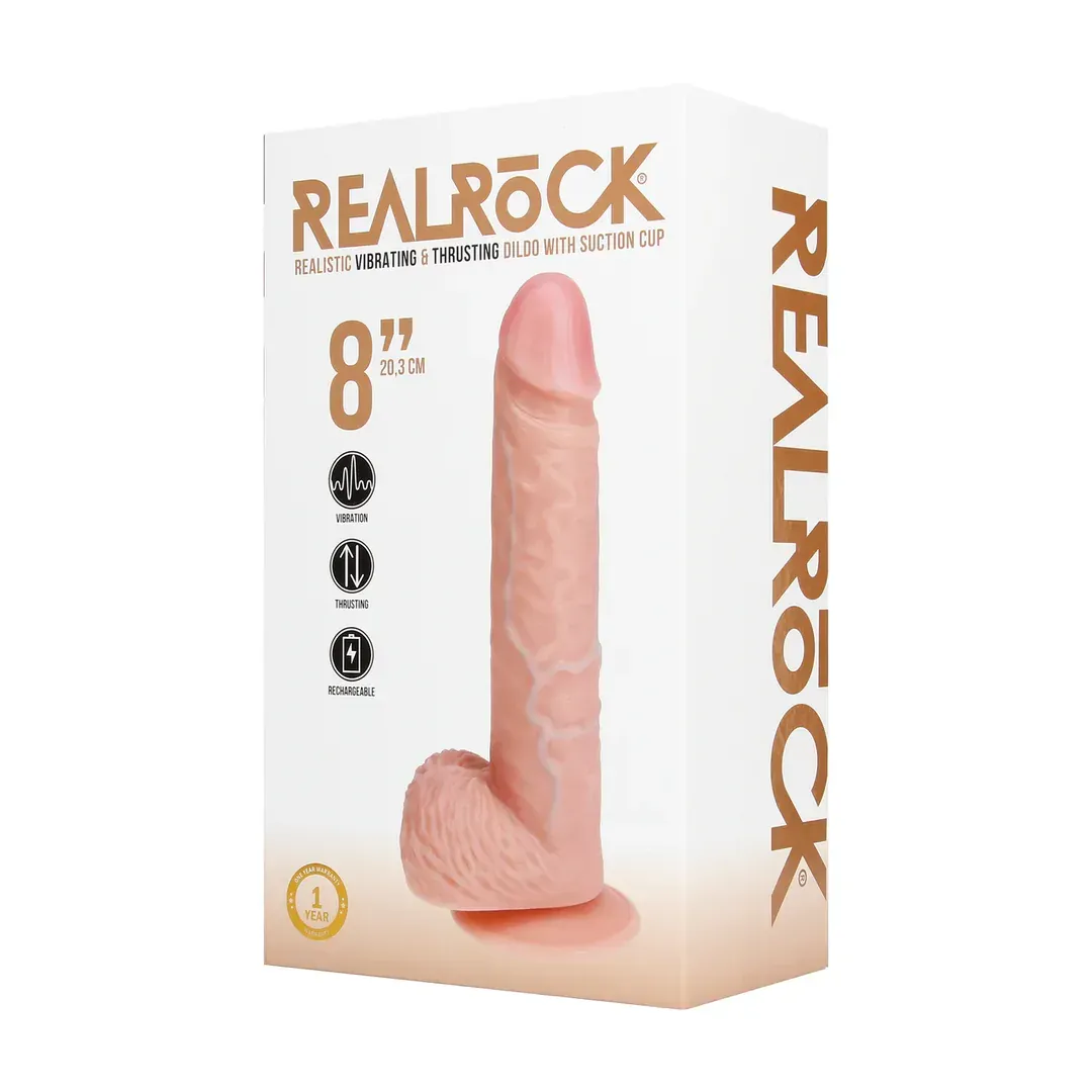 RealRock Vibrating & Thrusting Straight Cock 8''–  דילדו ריאליסטי עם דחיפה, רטט ובסיס נדבק