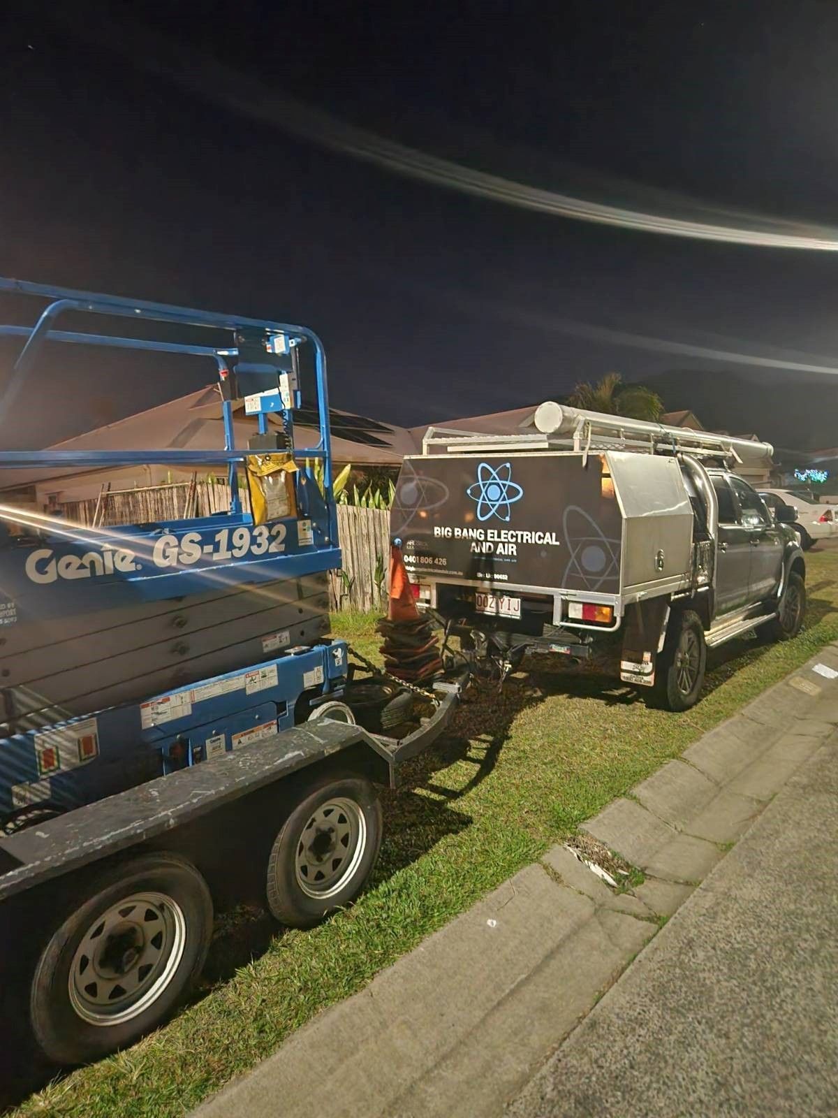 A Utility Truck With a Logo Pulls a Trailer — Big Bang Electrical And Air In Trinity Park, QLD