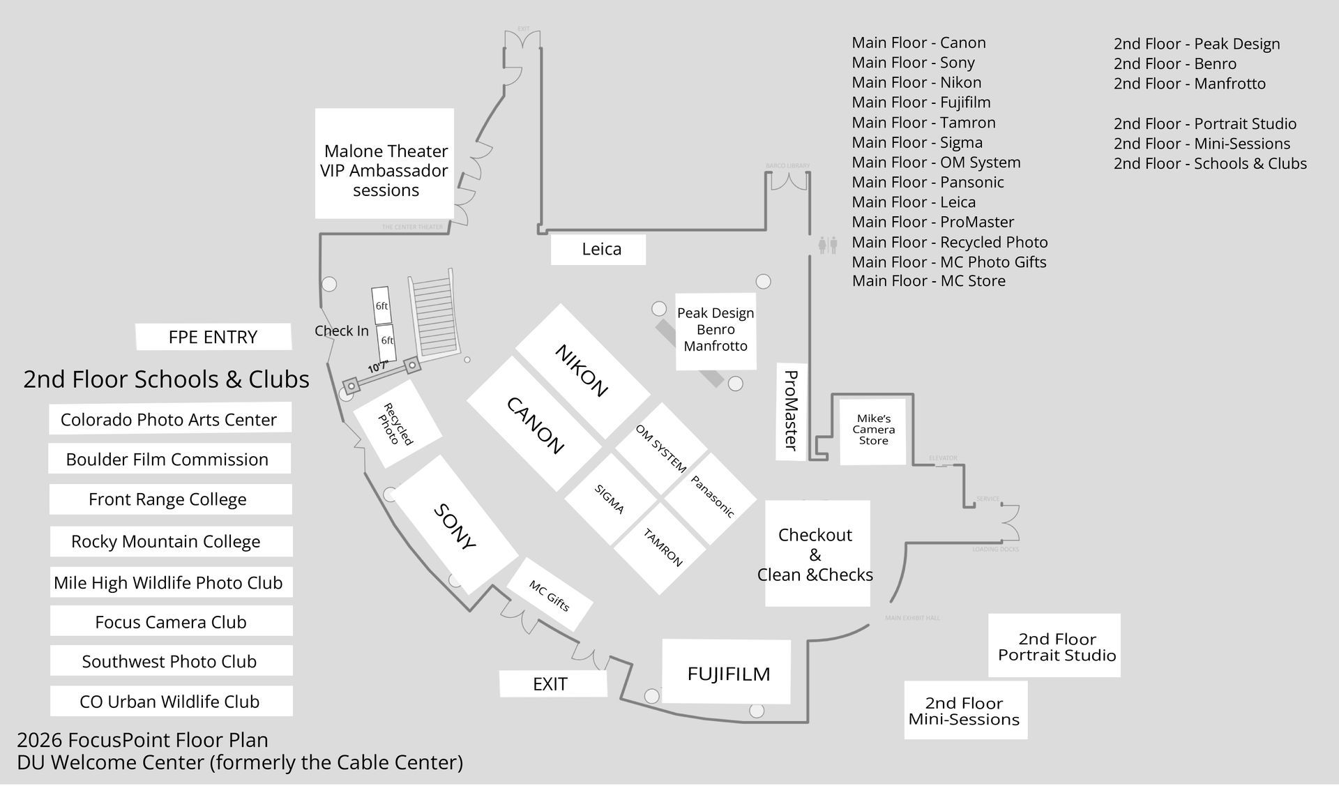 Map of a garden with buildings, a theater, and paths. Black and white with a legend.