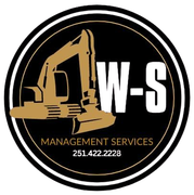 W-S Management Services logo with gold excavator on black circle and phone number 251.422.2228