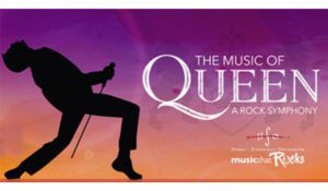 A poster for the music of queen a rock symphony