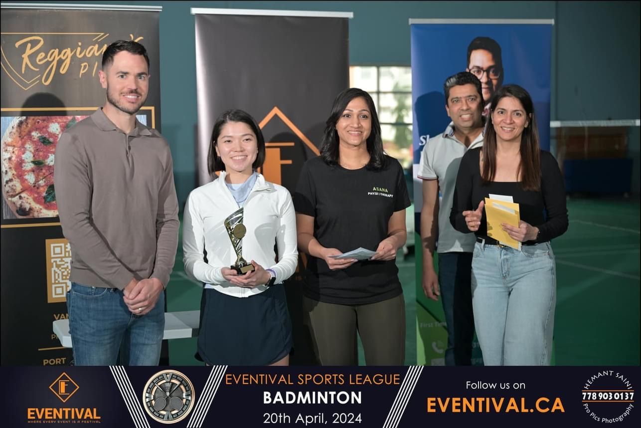 Winners from badminto tournament sponsored by Asana Physiotherapy