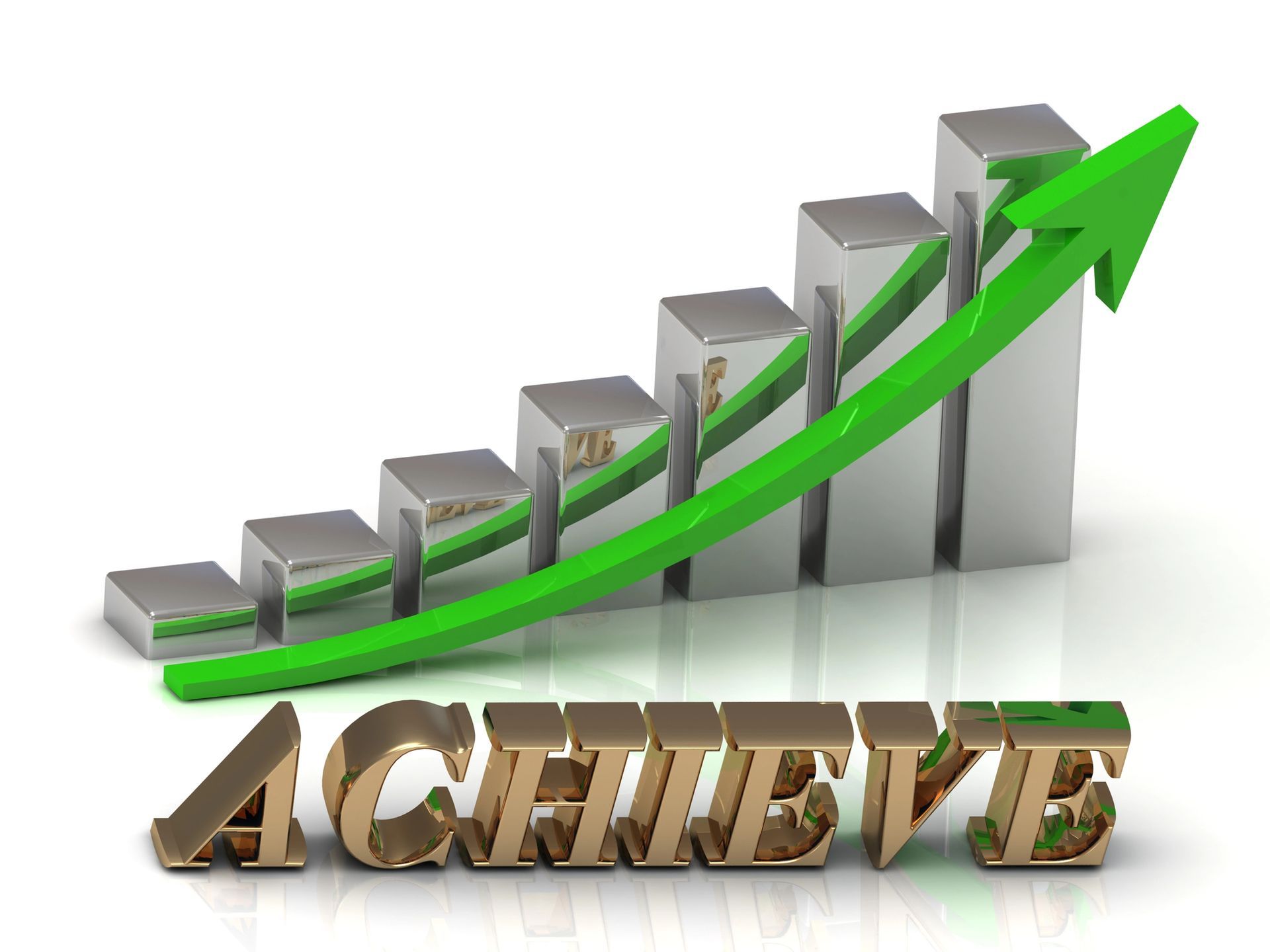 a graph with a green arrow and the word achieve