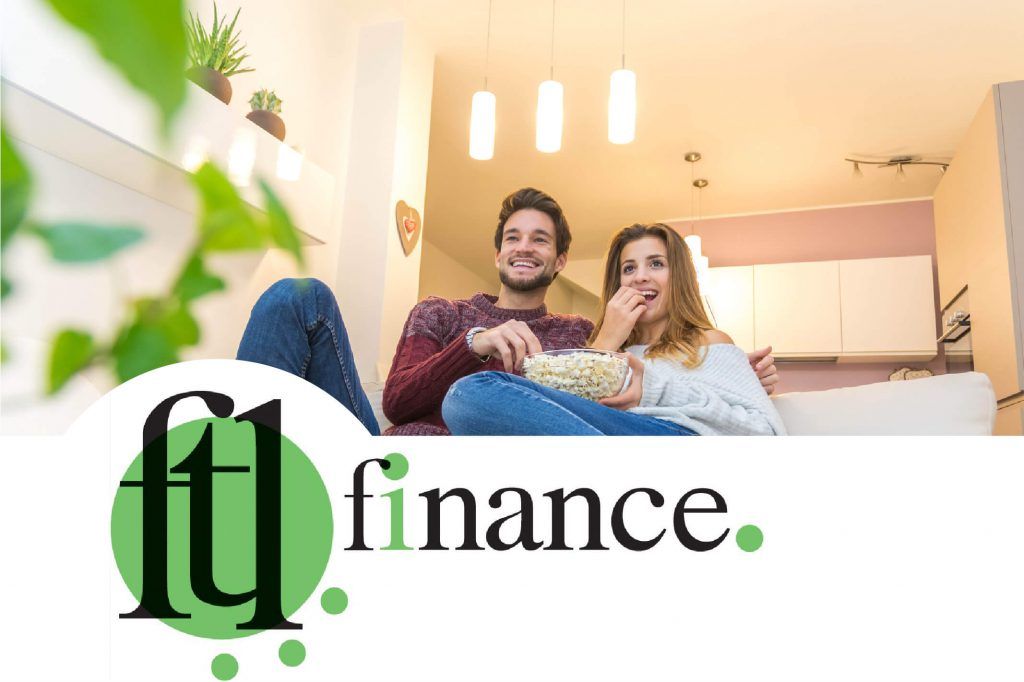 Ft! finance logo with a smiling couple on a couch in a bright living room