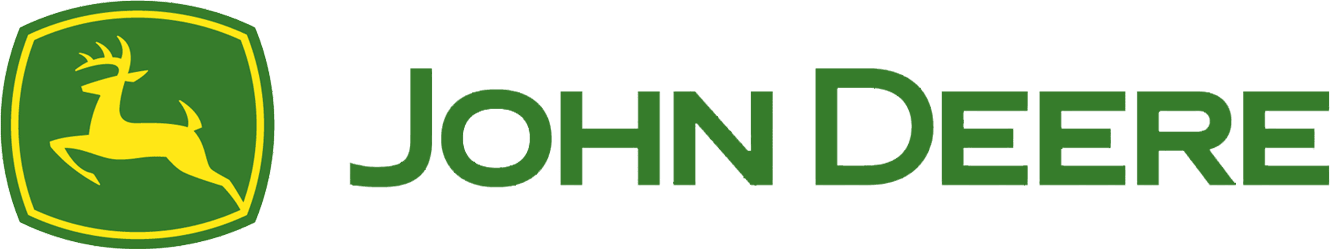 John Deere logo with yellow deer inside a green shield and green wordmark on a white background