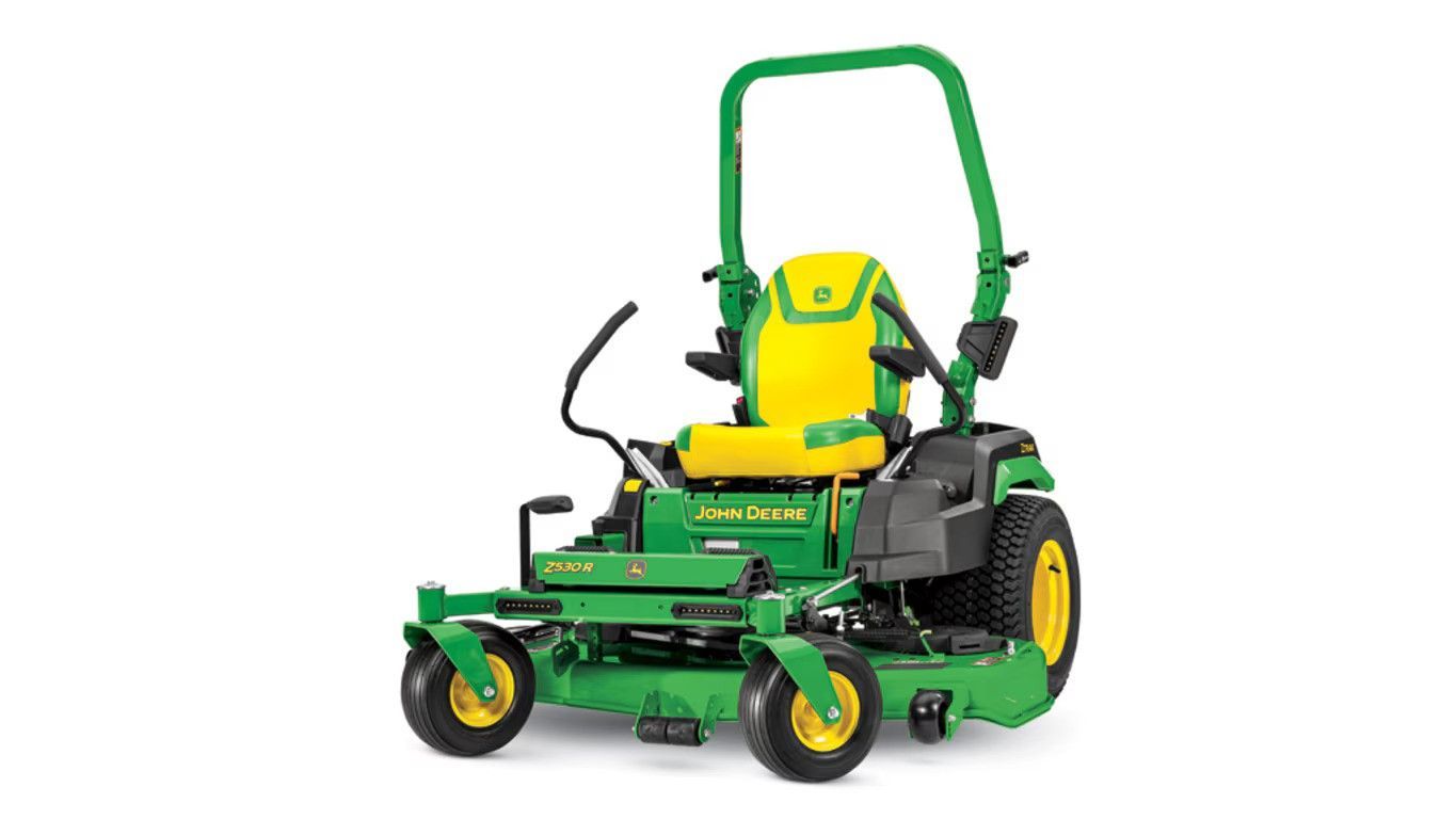 A green and yellow John Deere Z530R ZTrak zero-turn riding mower set against a white background.