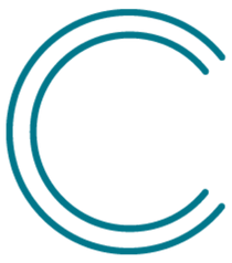 Two concentric teal letter