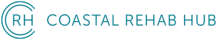 Logo for Coastal Rehab Hub. Circle with "RH" inside, followed by "COASTAL REHAB HUB". Blue text.