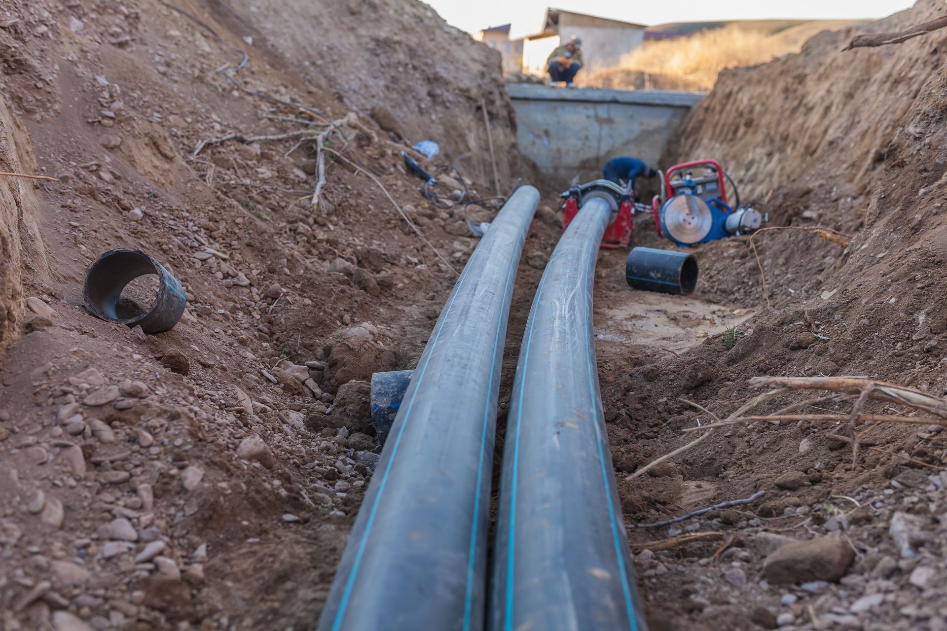 Underground sewer pipes carry flowing water through buried channels. Underground sewer pipes carry flowing water through buried channels.