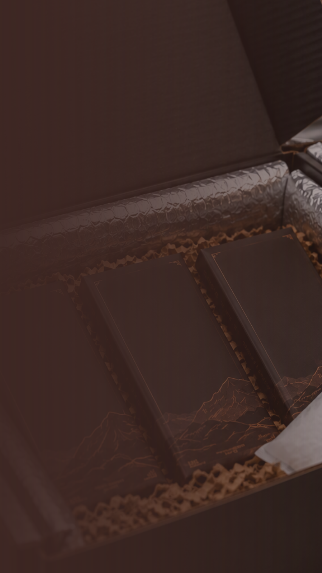 Close-up of an open chocolate box showing assorted dark chocolate pieces in a brown tray