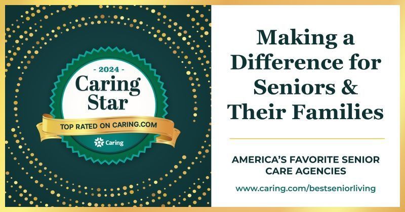 Caring Star award badge (2024) for top-rated senior care agencies on caring.com; text: 