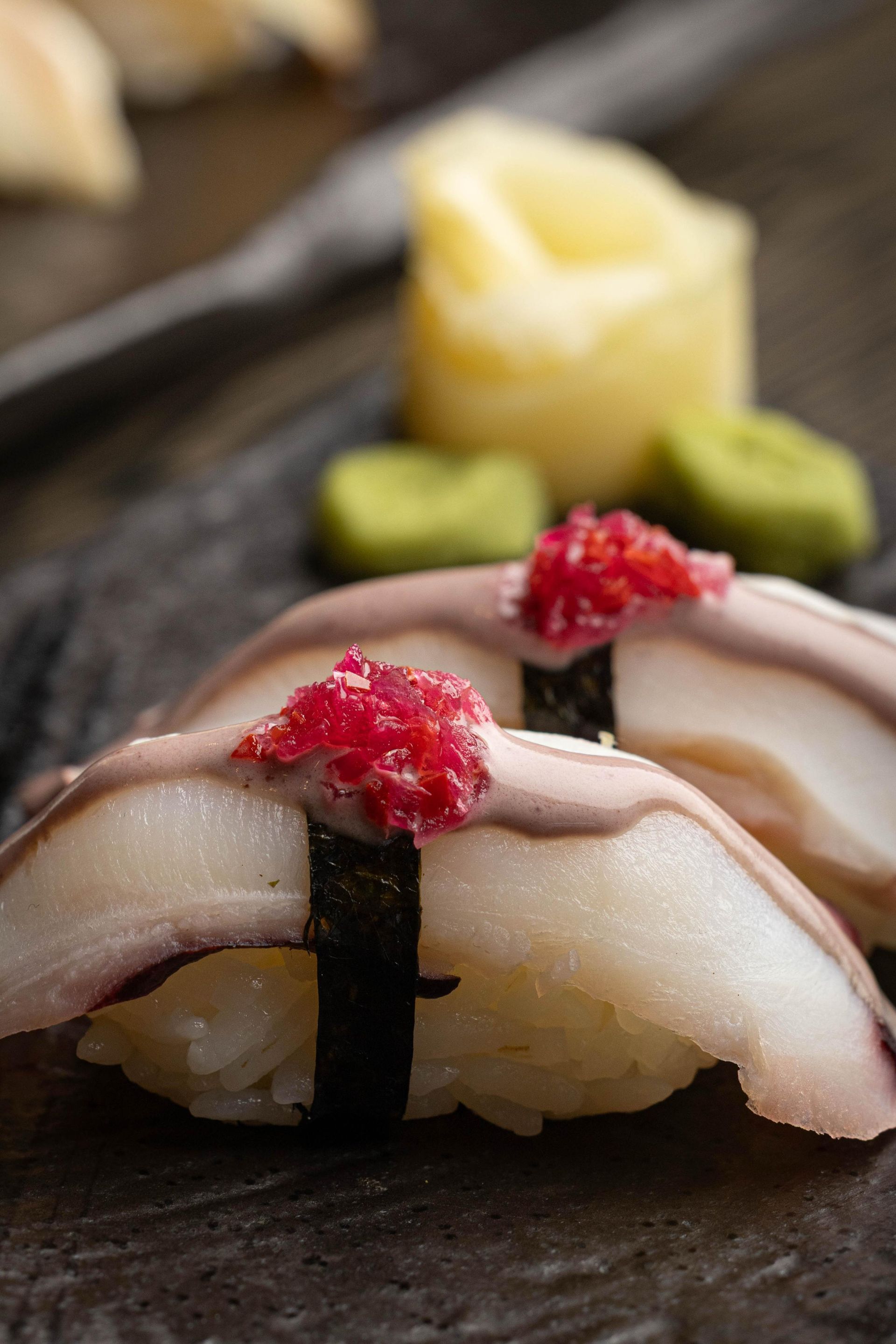 Tako Olivo Nigiri (octopus nigiri Nikkei)