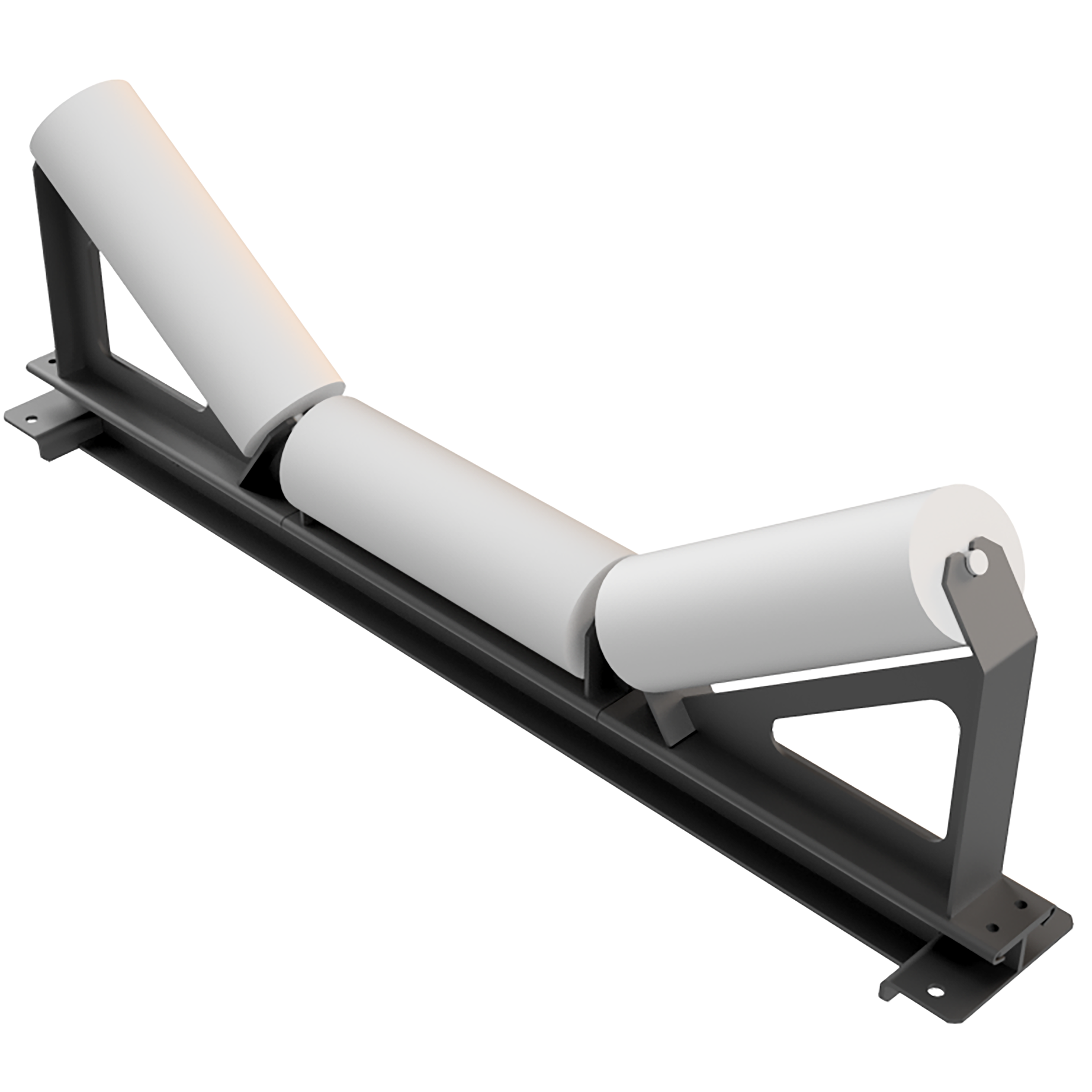 a conveyor belt with three white rollers attached to it