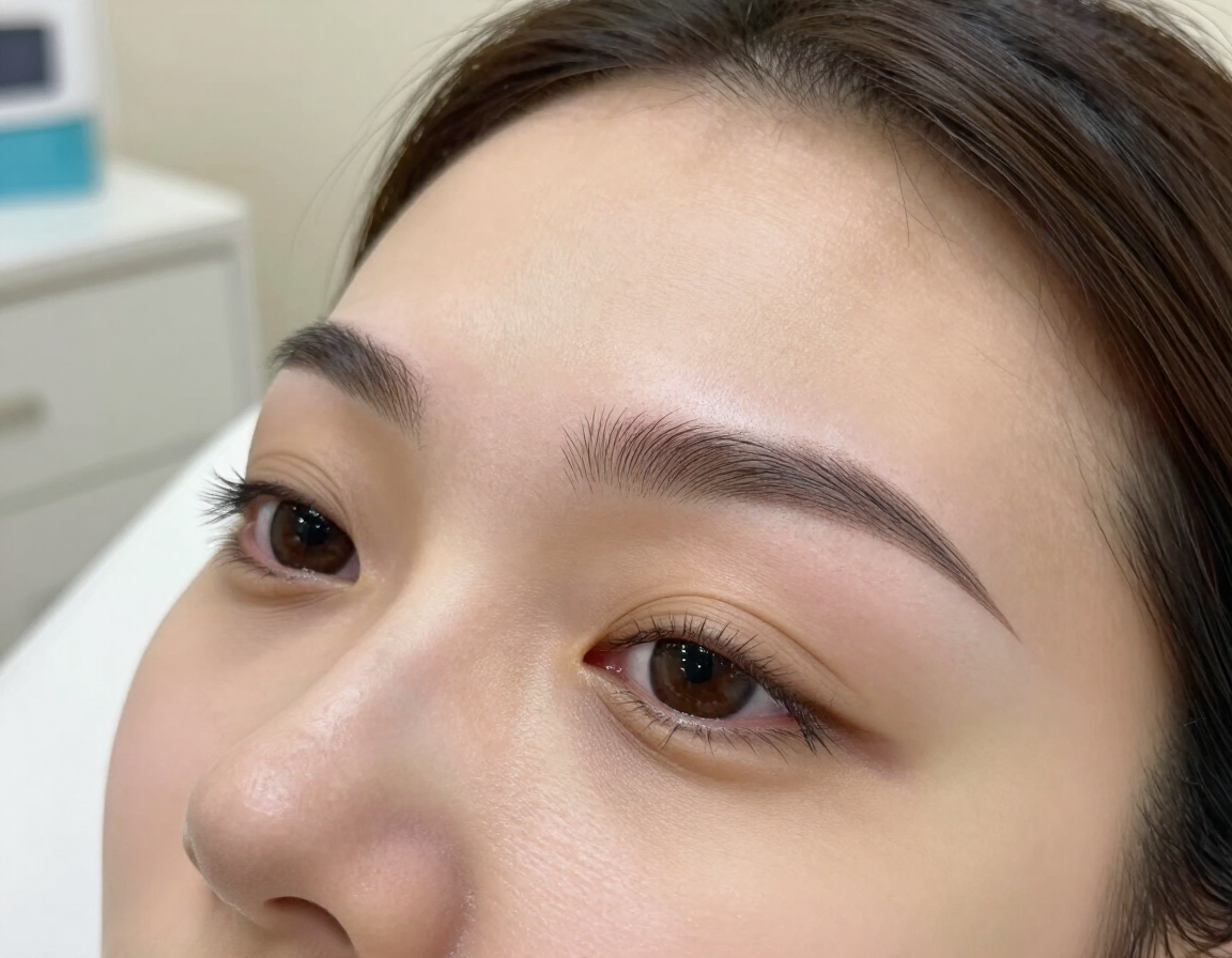 Close up of eyebrows after microblading treatment
