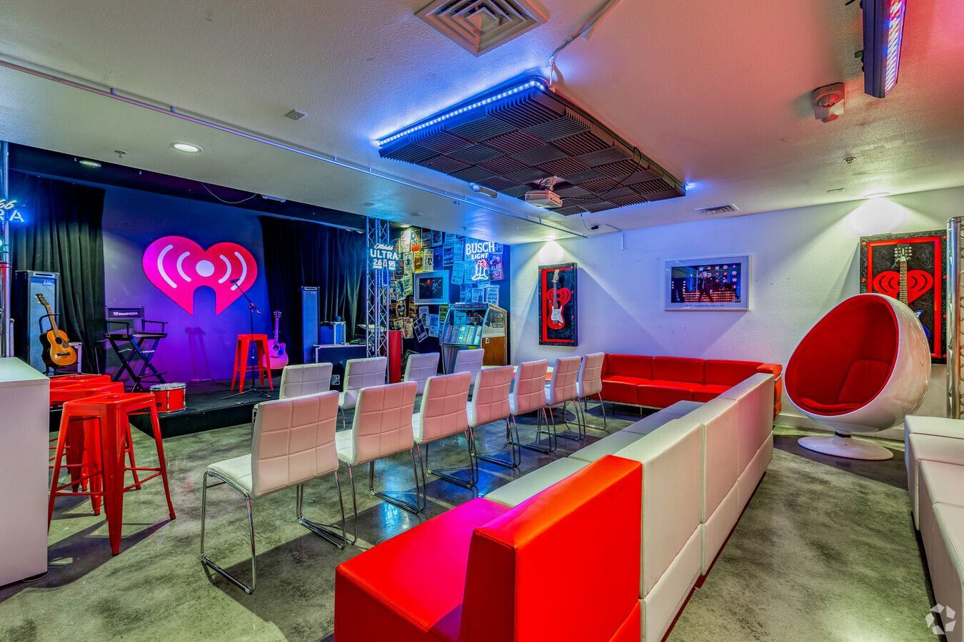 There is a stage in the middle of the room with a heart on it.