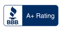BBB A+ Rating badge in blue and white with the BBB torch logo.