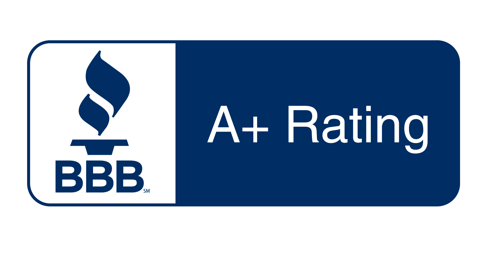 BBB A+ Rating badge in blue and white with the BBB torch logo.