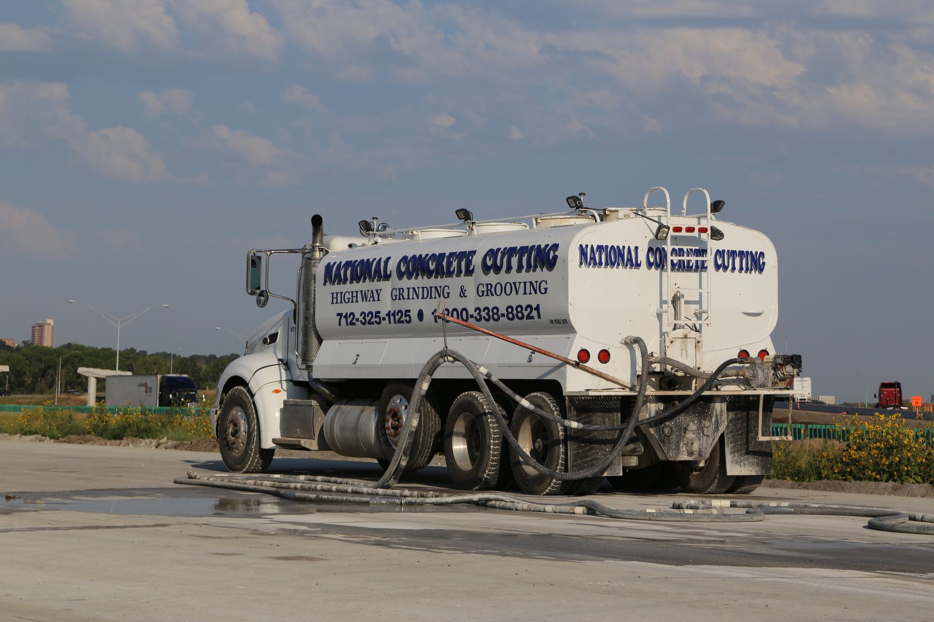 White concrete cutting truck with 
