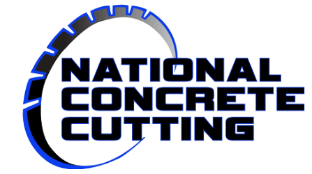 Logo for National Concrete Cutting: blue and black arc around bold white text.