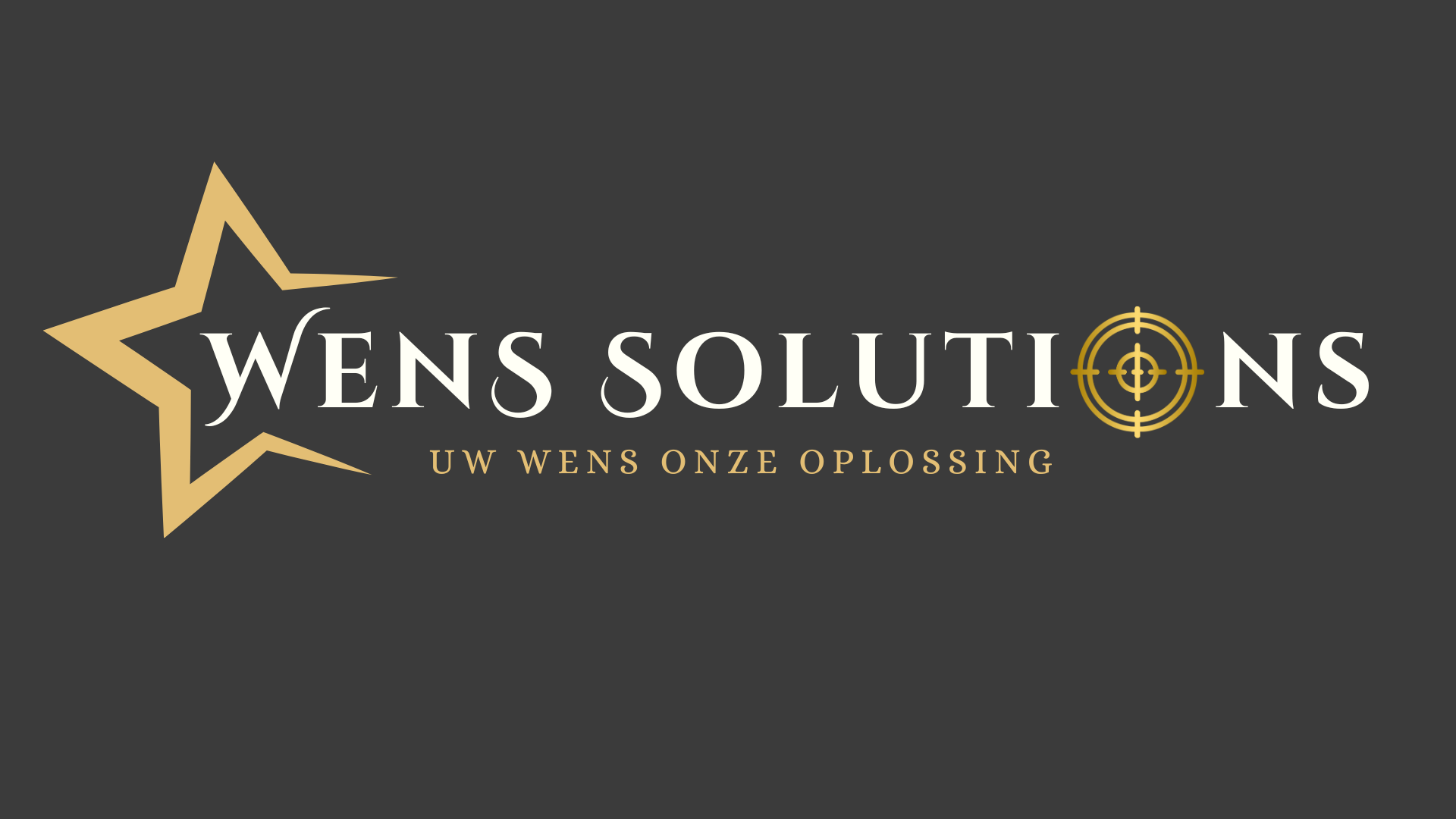 Het logo van Wens Solutions met een gouden ster en kompas op een donkergrijze achtergrond.