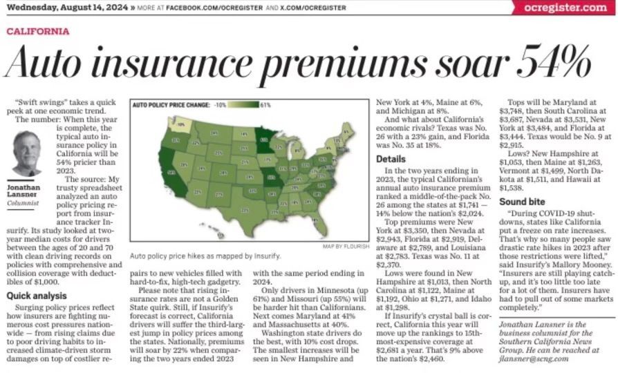 A green sign that says insurance rates on it