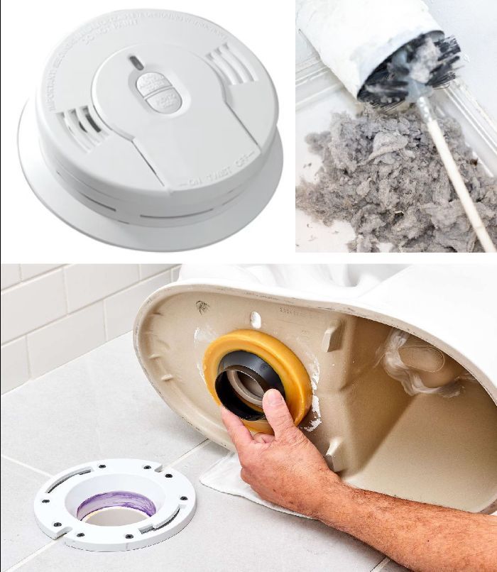 A picture of a smoke detector and a picture of a toilet