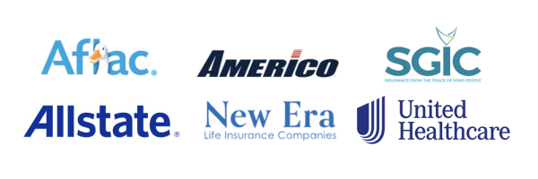 Aflac logo, Americo logo, SGIC logo, Allstate logo, New Era logo, United Healthcare logo