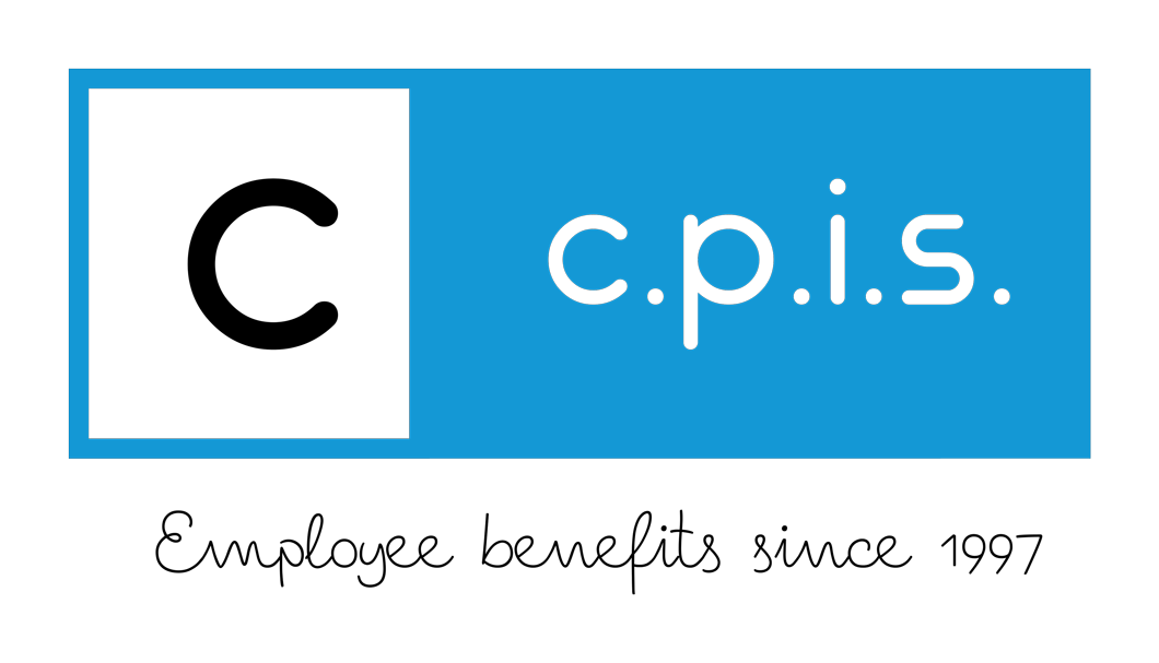 Logo of c.p.i.s., a company offering employee benefits. Features a white "C" in a blue rectangle with text "c.p.i.s." and "Employee benefits since 1997."