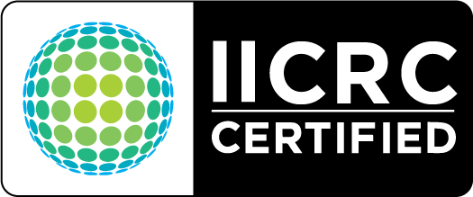 IICRC Certified logo: globe with green and blue dots next to a black rectangle with white text.