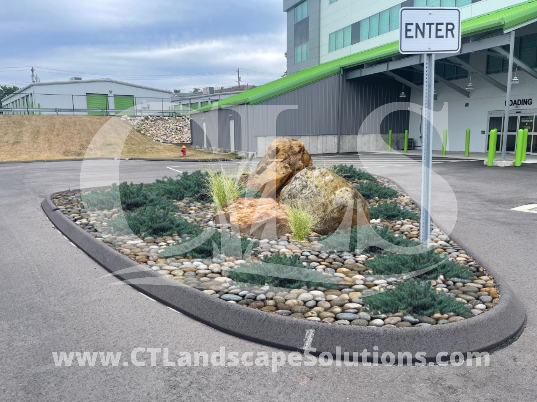 Landscape Design Render with Boulders, Creeping Junipers, River Rocks, in West Hartford, CT
