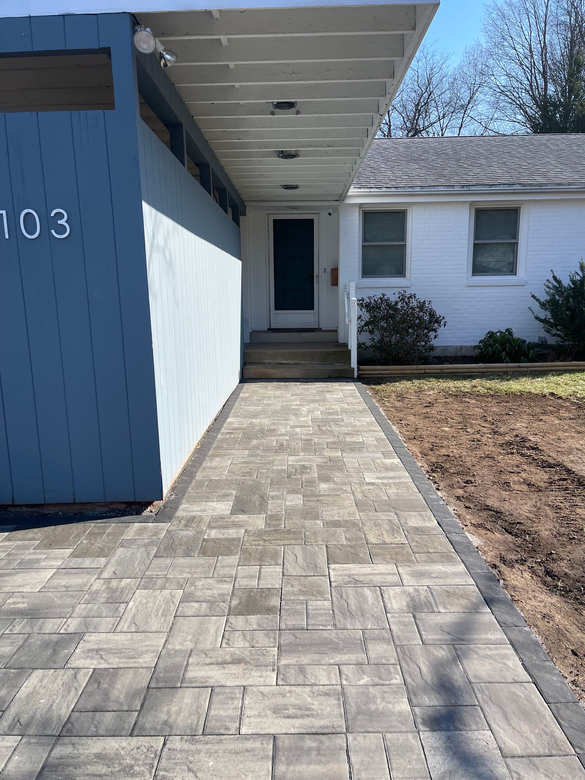 Techo Bloc Blu60 Front Walkway Patio in West Hartford, Connecticut Landscape Solutions