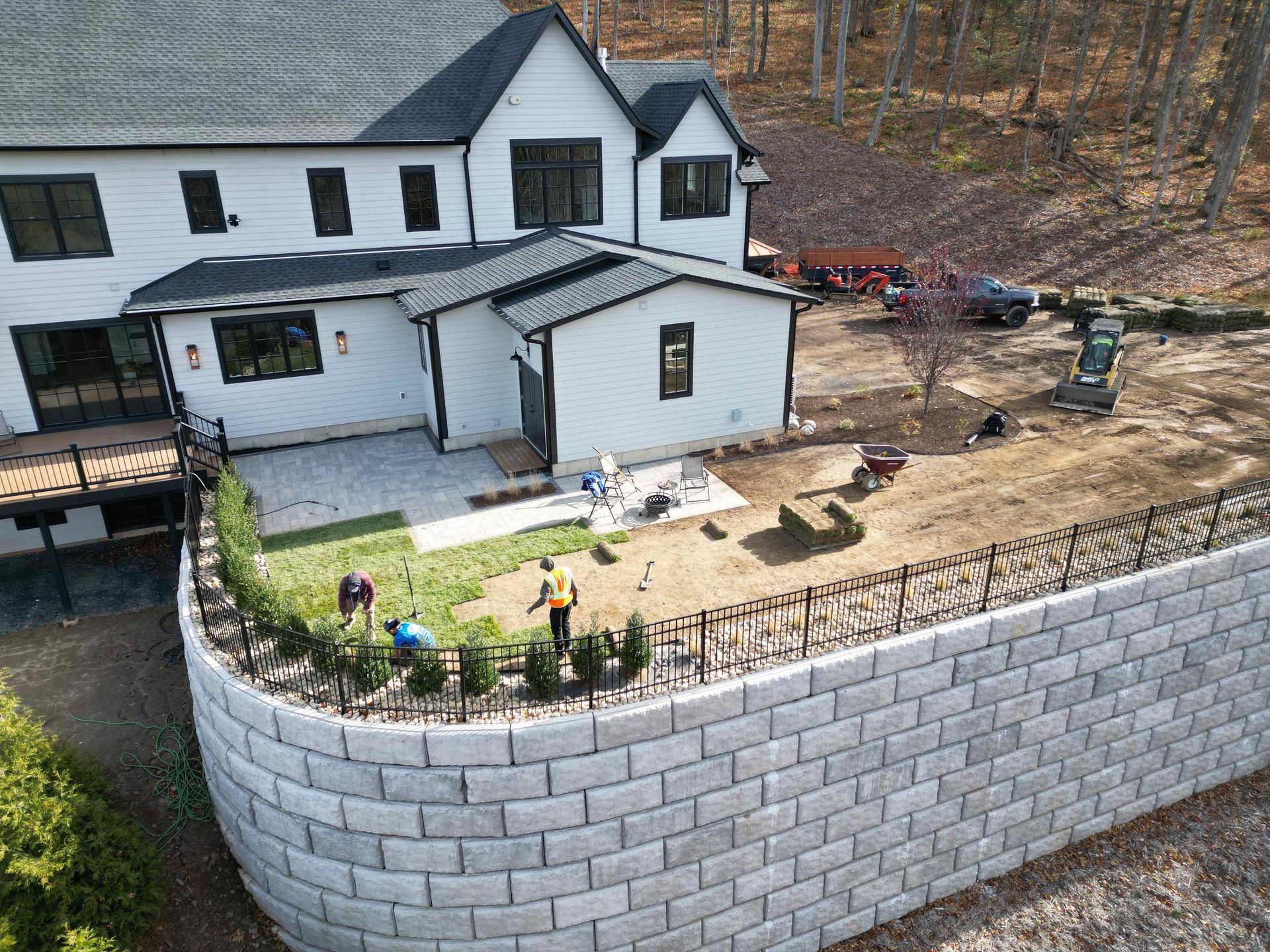Sod installation in simsbury, ct with Thundercloud Plum tree, Limelight Hydrangeas, Dogwoods, and Techobloc Patio, Simsbury, CT