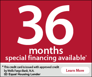 36 months special financing available on a red Wells Fargo ad with a Learn More button