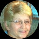 A close up of a woman wearing glasses in a circle.