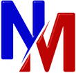 Blue and red stylized NM logo with overlapping letters on a white background