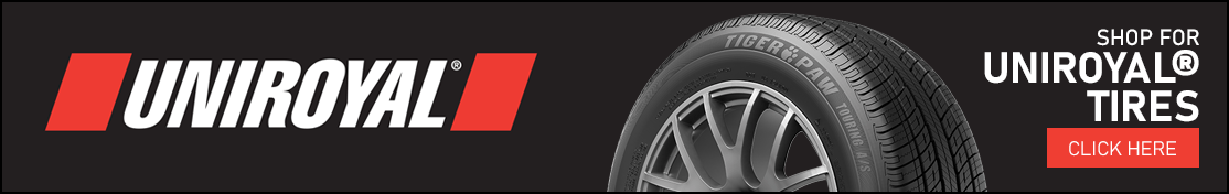 Uniroyal Tires logo with tire image. Black and red colors. Japanese text.