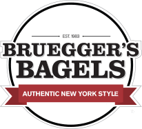 Bruegger’s Bagels logo with red banner and “Authentic New York Style” text