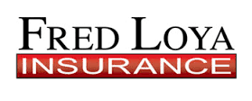 Fred Loya Insurance logo with black text on a red banner