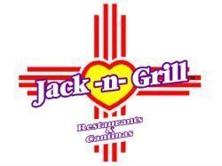 Jack-n-Grill logo in red, yellow, and purple with heart-shaped center and striped accents