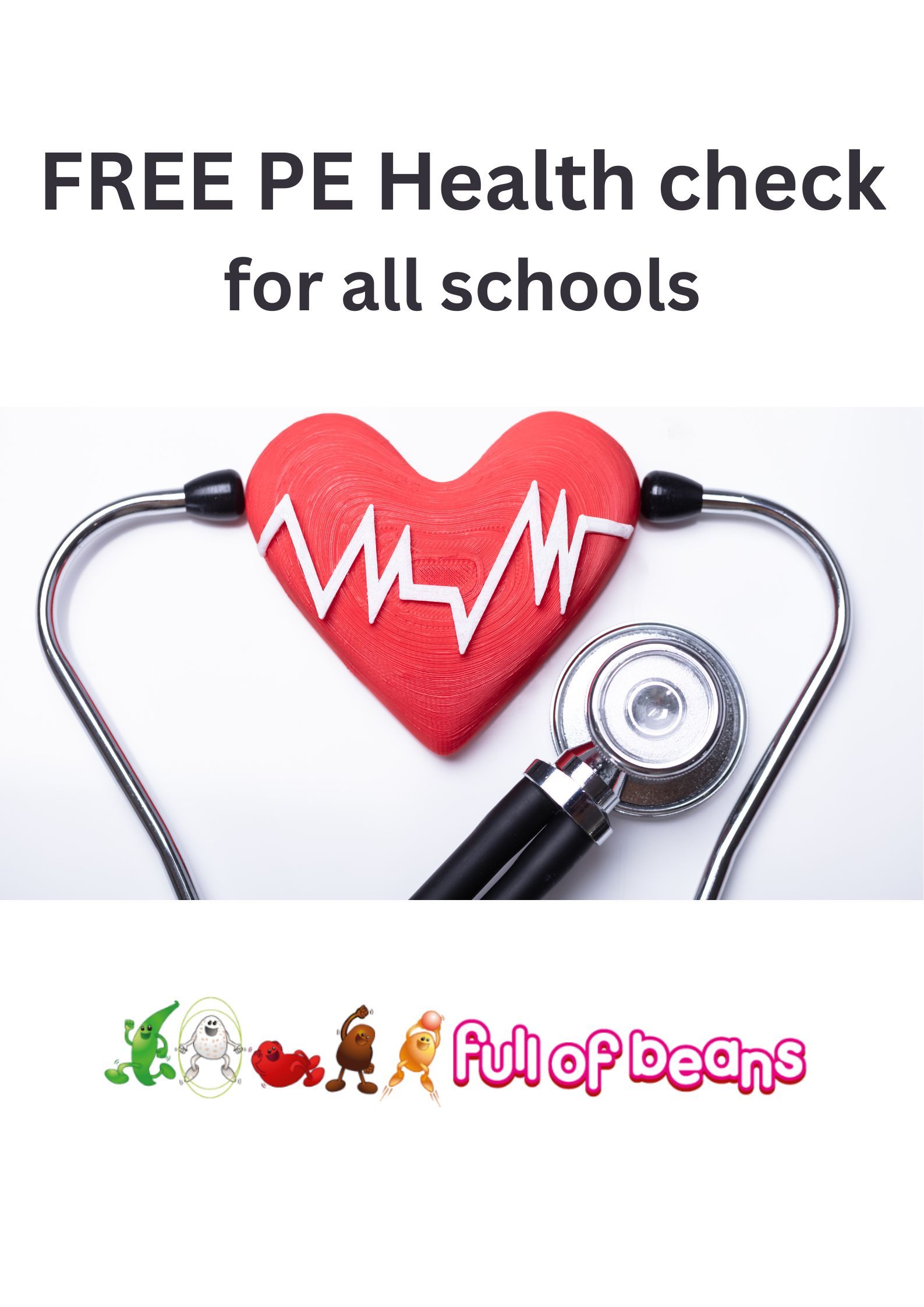 An advertisement for a free pe health check for all schools