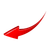 Red curved arrow pointing left with a sharp tip and trailing swoosh