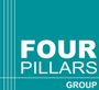 Four Pillars Group logo on teal background with white text and vertical lines